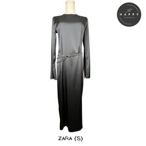 NWT Zara Gunmetal Grey Satin Dress (S)